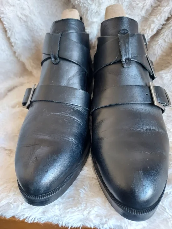 Zara Black Leather Buckle Ankle Boots Size 39 / U.S. 8.5-9 Punk Grunge Moto Edgy - Picture 3 of 11